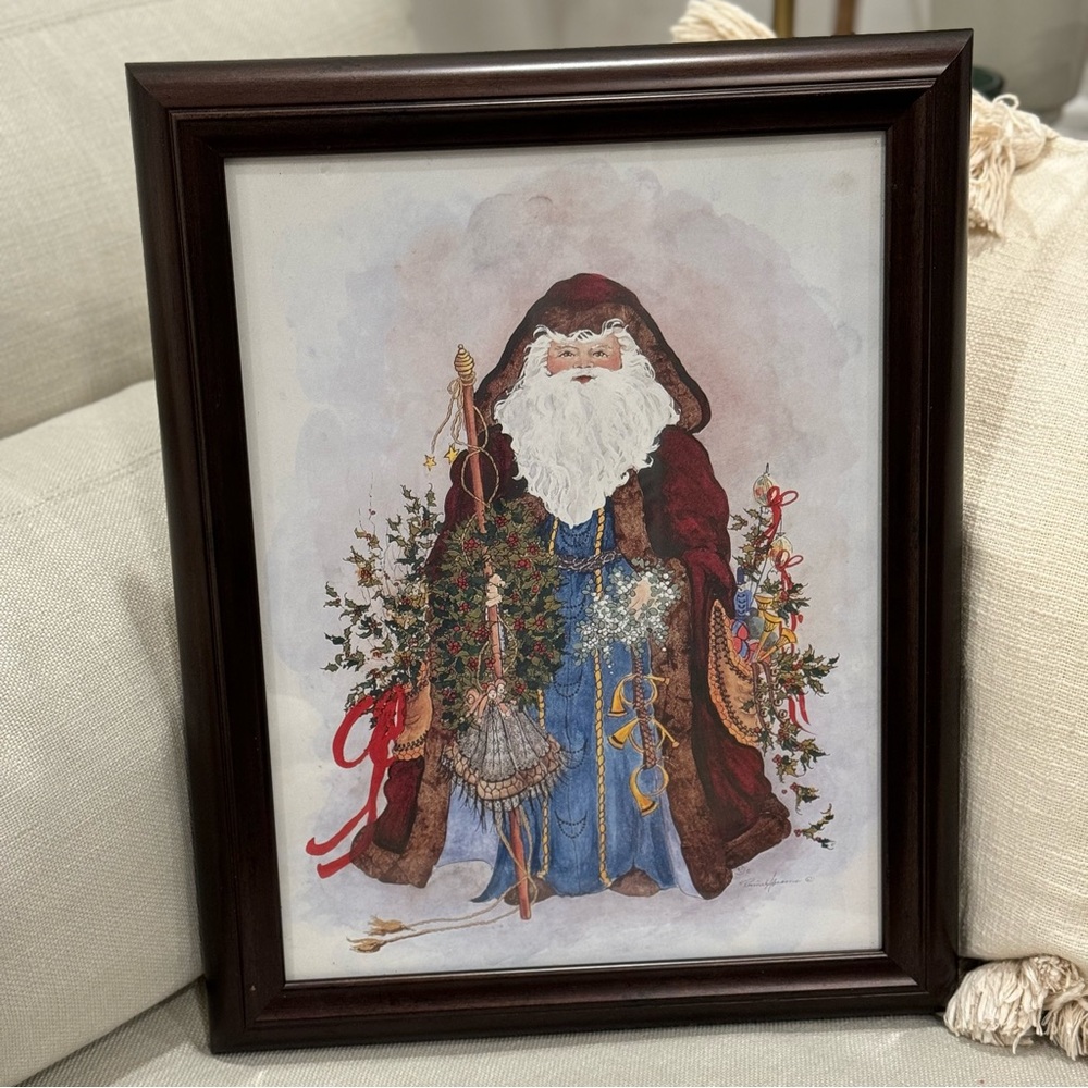 Father Christmas Santa Claus By Reimel Abrams Framed Print Dark Wood Frame